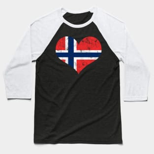 Norway Norwegian Flag Heart Norge Love Distressed Baseball T-Shirt